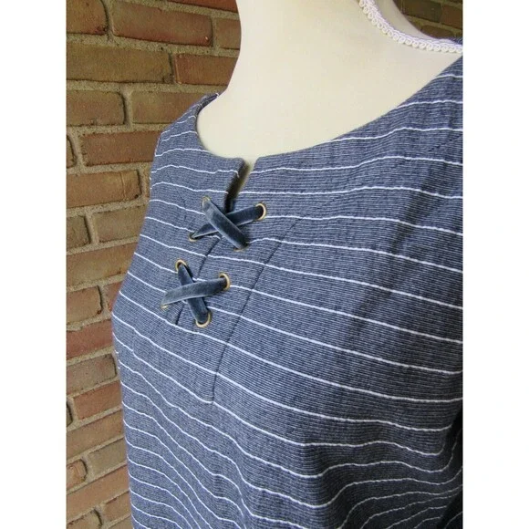 Talbots Striped Knit Top Criss Cross Detail Women's Medium Casual Ruffle Cuff - Picture 12 of 13